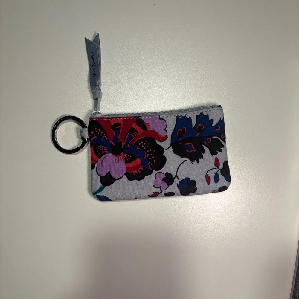 Vera Bradley Gray Floral Card Case with Key Ring